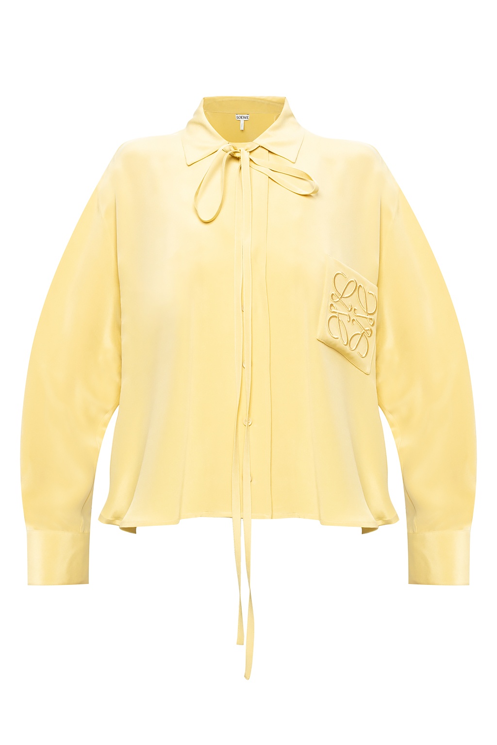 【送料&関税込】Loewe Fluo Yellow Satin Top LOEWE SHIRT WITH POCKETS - Yellow Silk shirt with logo Loewe
